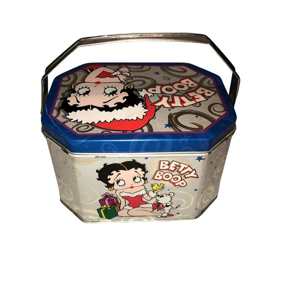 RARE BETTY BOOP TIN PURSE BOX BETTY DRESSED LIKE MRS CLAUS MINI W/ HANDLE CLEAN - Picture 3 of 6